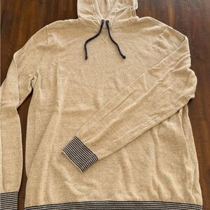 Tan Hooded Sweater with Blue Accents